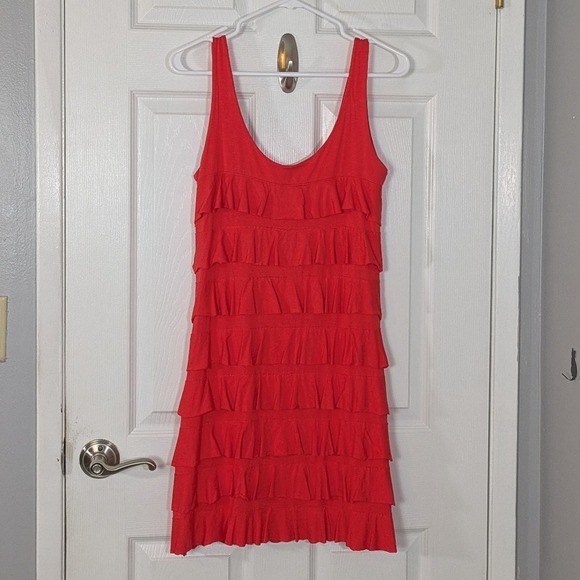 Isle By Melis Kozan Dresses & Skirts - Isle by Melis Kozan Red Tiered Ruffle Mini Dress Sleeveless Scoop‎ Neck Small